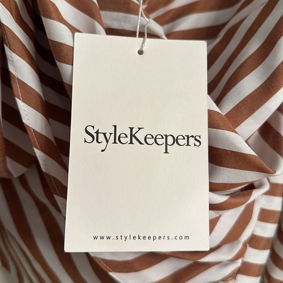 NWT StyleKeepers Wrap Me in Love One-Shoulder Top Size M Brown & White Striped - Picture 8 of 12
